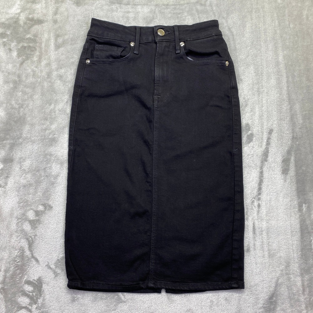 GOOD AMERICAN Black‎ Denim Pencil Midi Skirt Size 24 Fits 22" Western